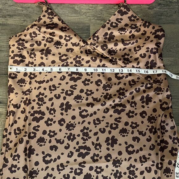 Target A New Day Brown Leopard Print Slip Maxi Dress V-Neck Strappy Medium - Picture 9 of 11